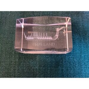 Thailand Beveled  Clear Glass Paperweight With Ship (3 ins x 2 ins)